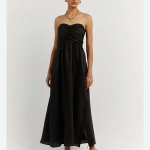 DISSH Bonnie Sweetheart Linen Dress 🖤 Black Strapless Maxi
